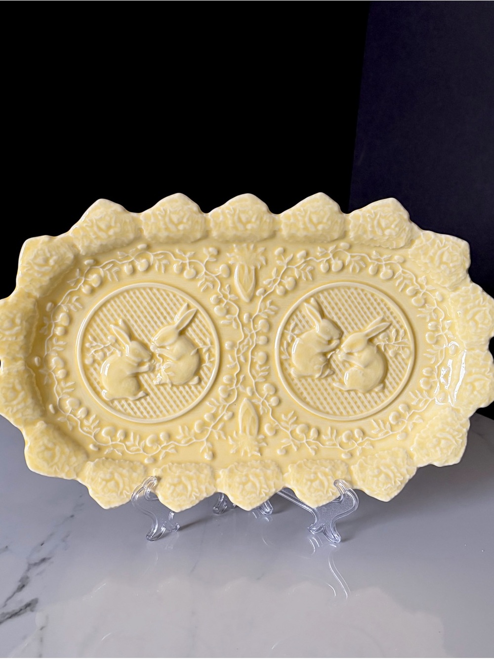 Yellow Bunny Rabbit Platter by Bordallo Pinheiro